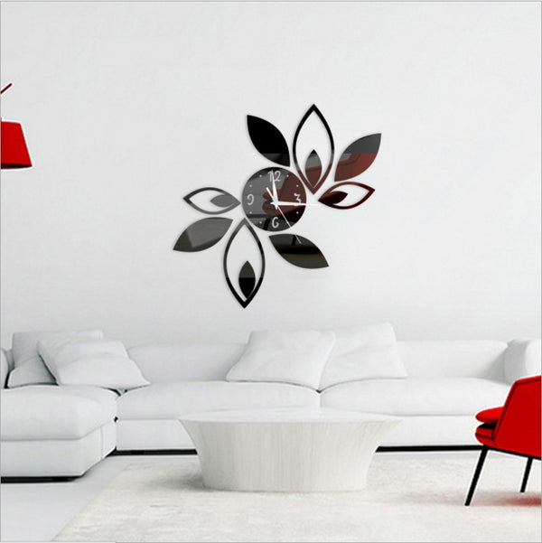 Leaf Wall Clock 3D Mirror