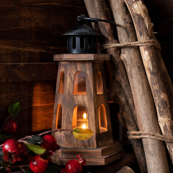 Wooden lighthouse candle holder