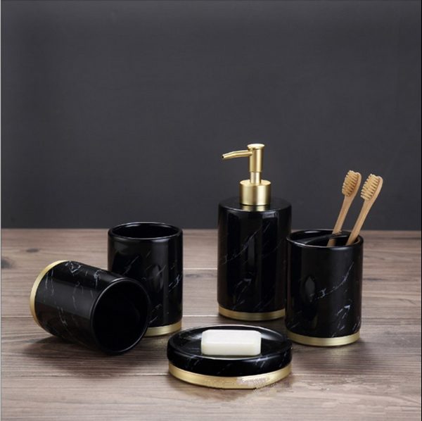 Black and Gold Marble Bathroom Set