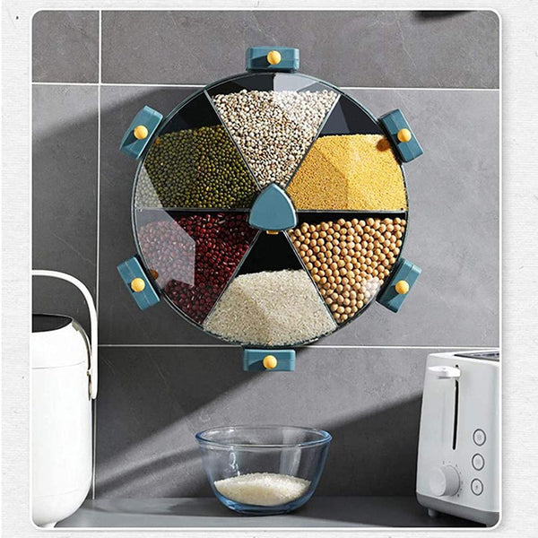 Wall-Mounted Grain Dispenser 5 Compartments Dry Food Dispenser Rotating Cereal For Kitchen Gadget