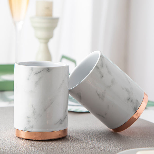 White marble And Rose Gold Ceramic Bathroom Set