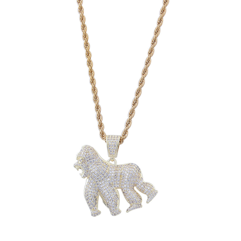 Hip Hop Roaring Gorilla Zircon Pendant