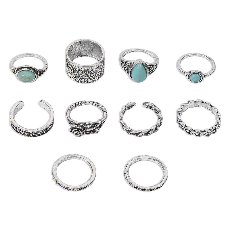 Turquoise 10 Piece Set Joint Combination Ring