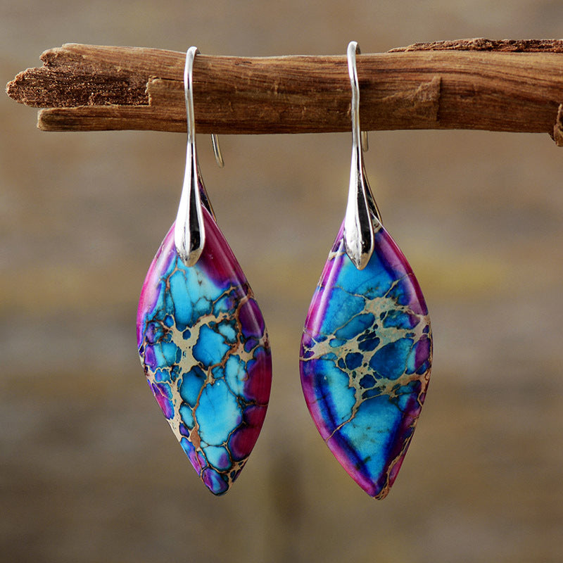 Cross-border New Arrival Bohemian Emperor Stone Leaf Pendant Earrings