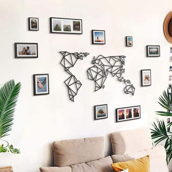 World Map Black Metal Wall Art Decoration