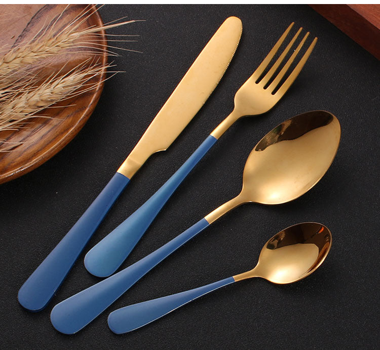 Stainless steel gold plated colorful knife and fork spoon set of four