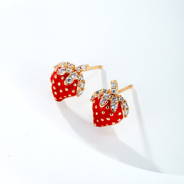 Women's Fashionable Simple And Cute Strawberry Fruit Ear Studs