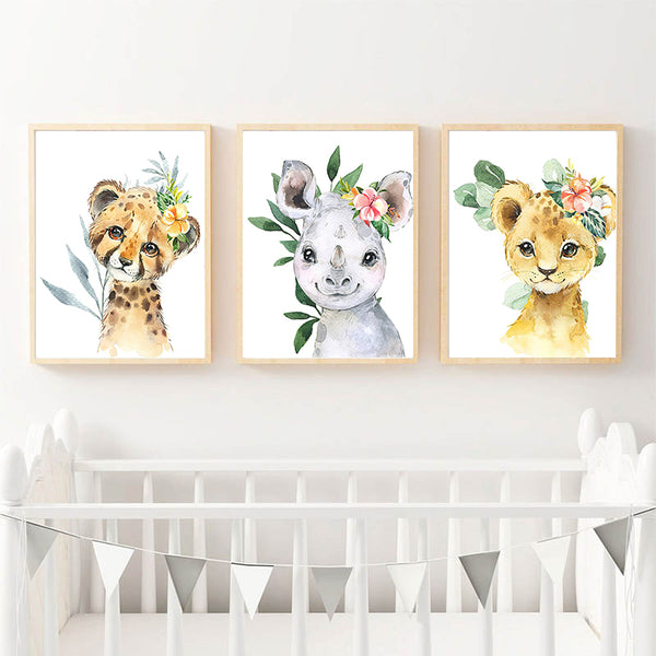 Nursery Animal Wall Art Canvas