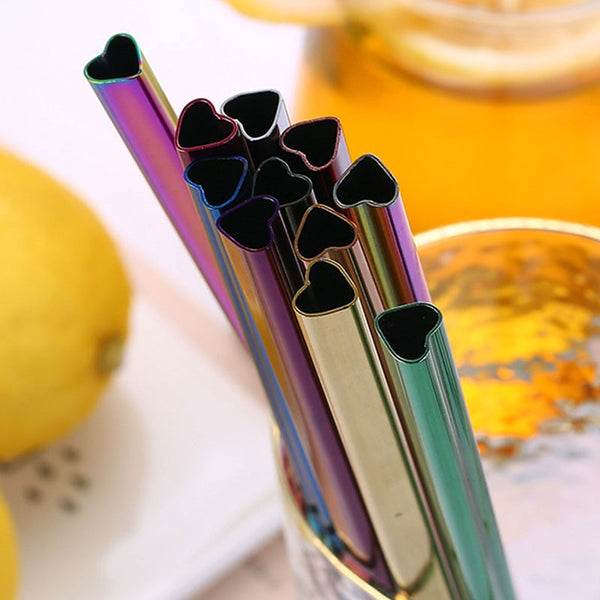 Drinking Straw Reusable Metal Straw Set Heart-shaped Bubble Tea Straws