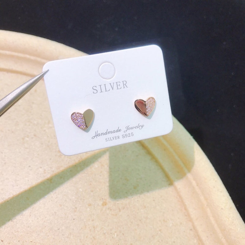 S925 Silver Stitching Love Heart Stud Earrings Special-interest Design