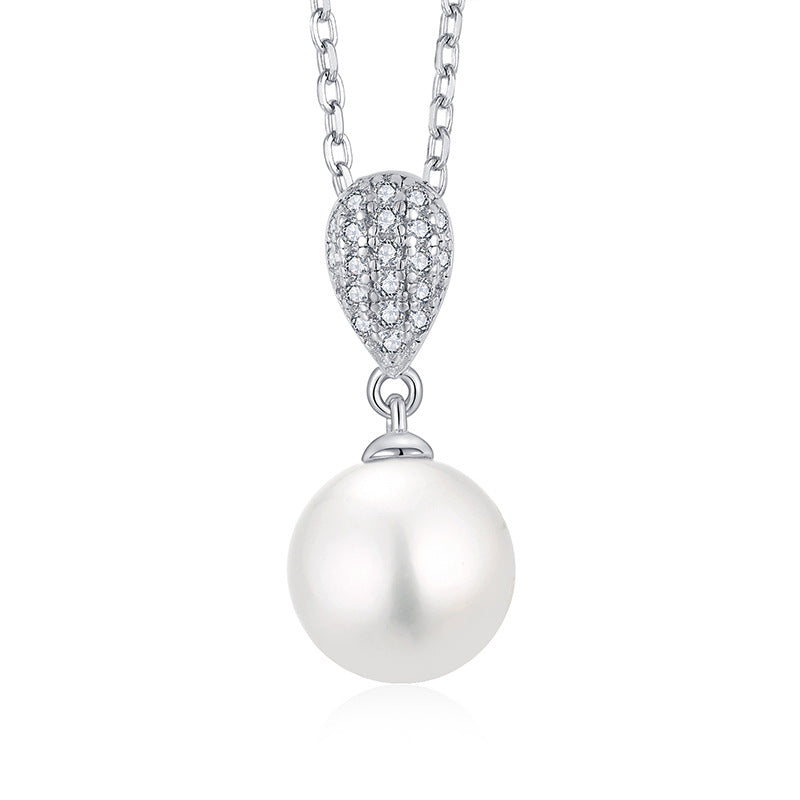 Women's Fashion Sterling Silver Zircon Pearl Necklace