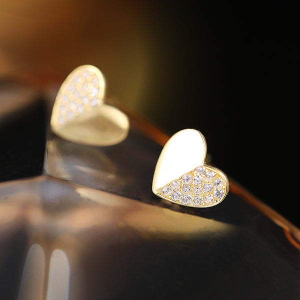 S925 Silver Stitching Love Heart Stud Earrings Special-interest Design