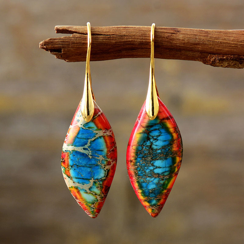 Cross-border New Arrival Bohemian Emperor Stone Leaf Pendant Earrings