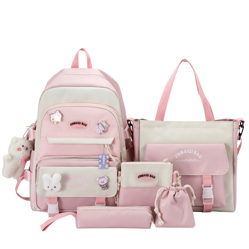 Girls Color Contrast Cute Large Capacity Backpack