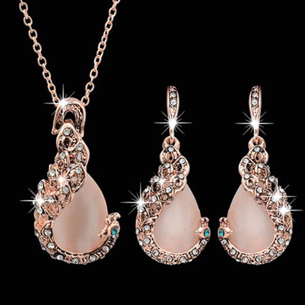 Rose Water Drop Necklace And Earrings