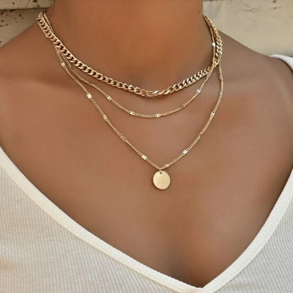 Disc Pendant Multi-Layer Necklace