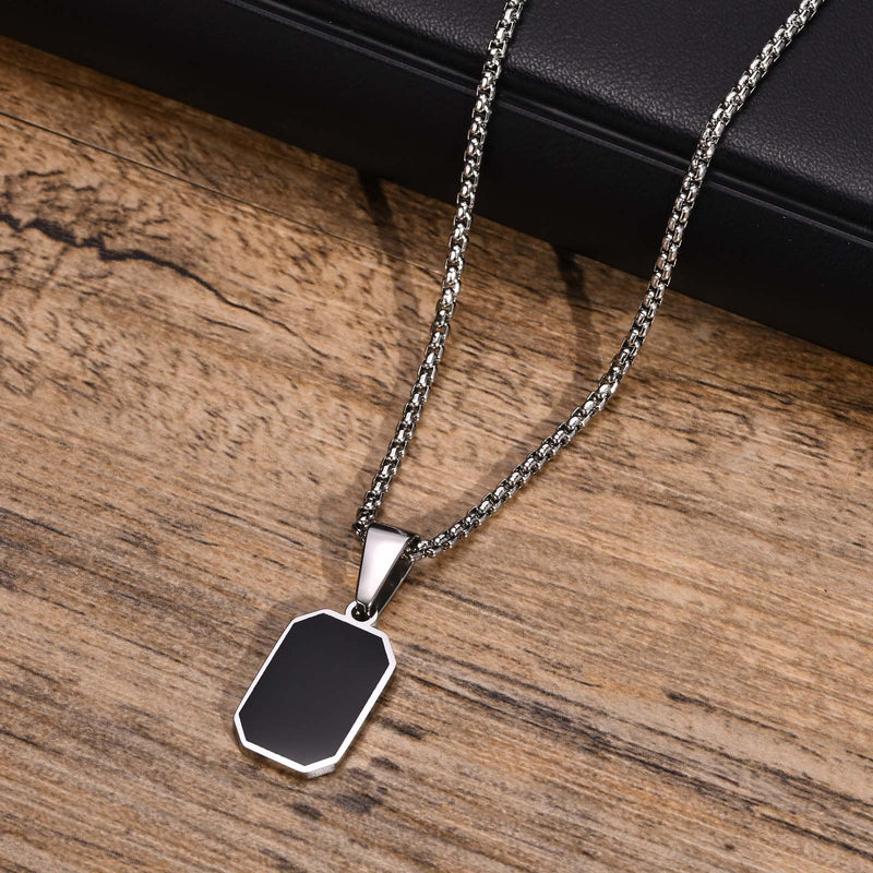 Rectangular Pendant With Cuban Chain Necklace