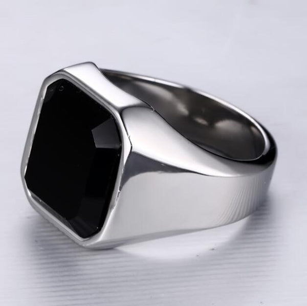 Stainless Steel Black Agate Ring