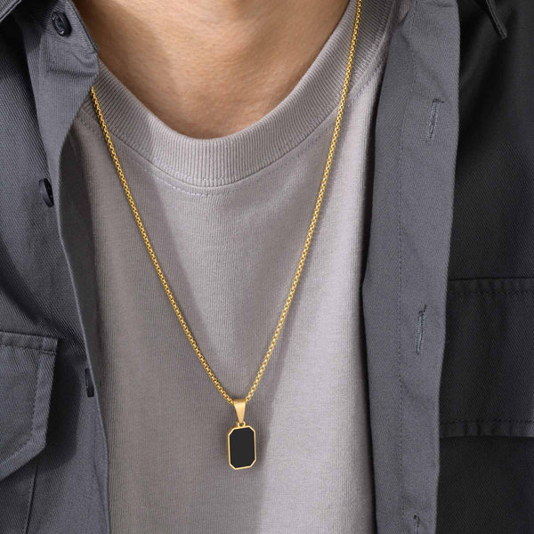 Rectangular Pendant With Cuban Chain Necklace