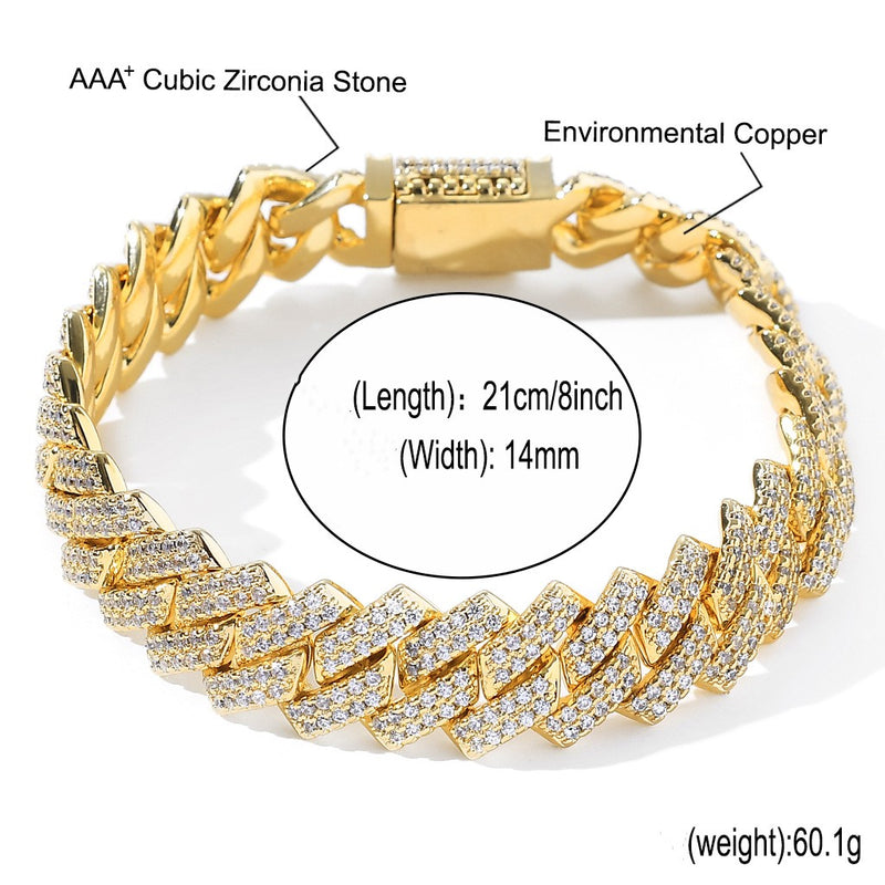 Zircon 14mm Diamond Cuban Link Chain